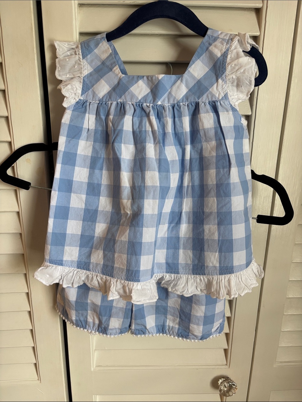 bella bliss Blue and White Gingham Ruffle Tank Set